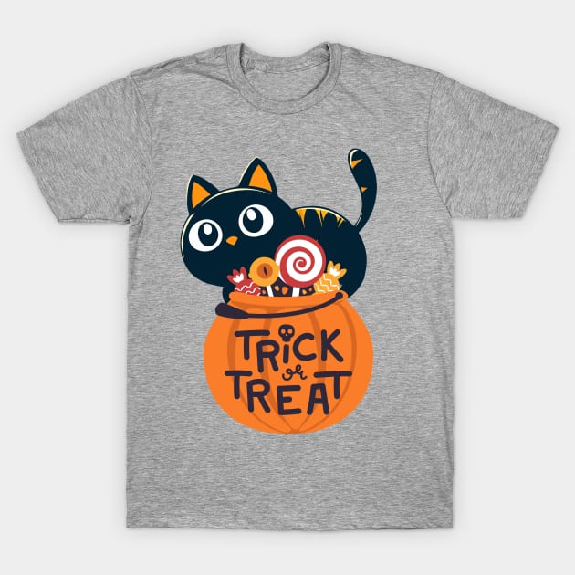 Cute Black Cat Lover Trick or Treat Funny Women Men Kids T-Shirt by AimArtStudio